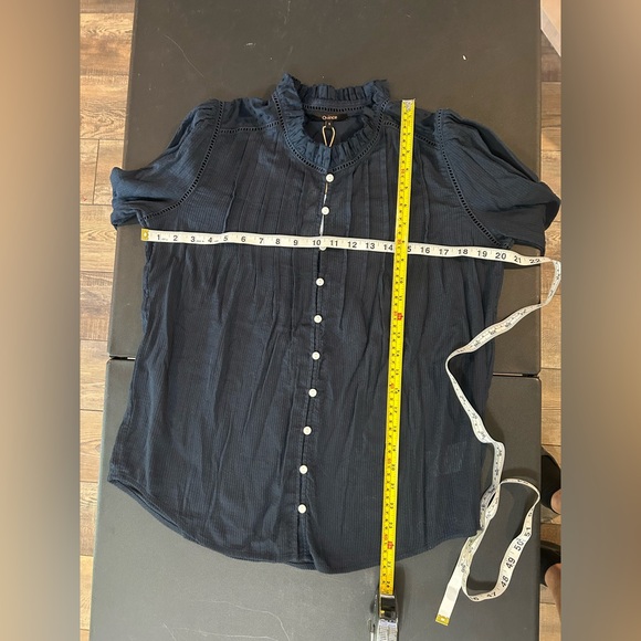 Quince 100% Organic Cotton Peasant Blouse Top Shirt Long Sleeve Navy NWT S - Picture 3 of 8